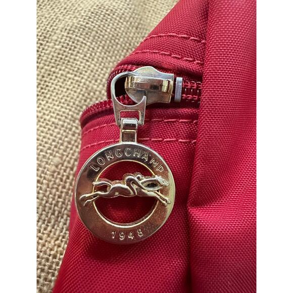 Longchamp Le Pliage Original Backpack Brown Red Nylon Leather Travel Bag Logo - Picture 11 of 15